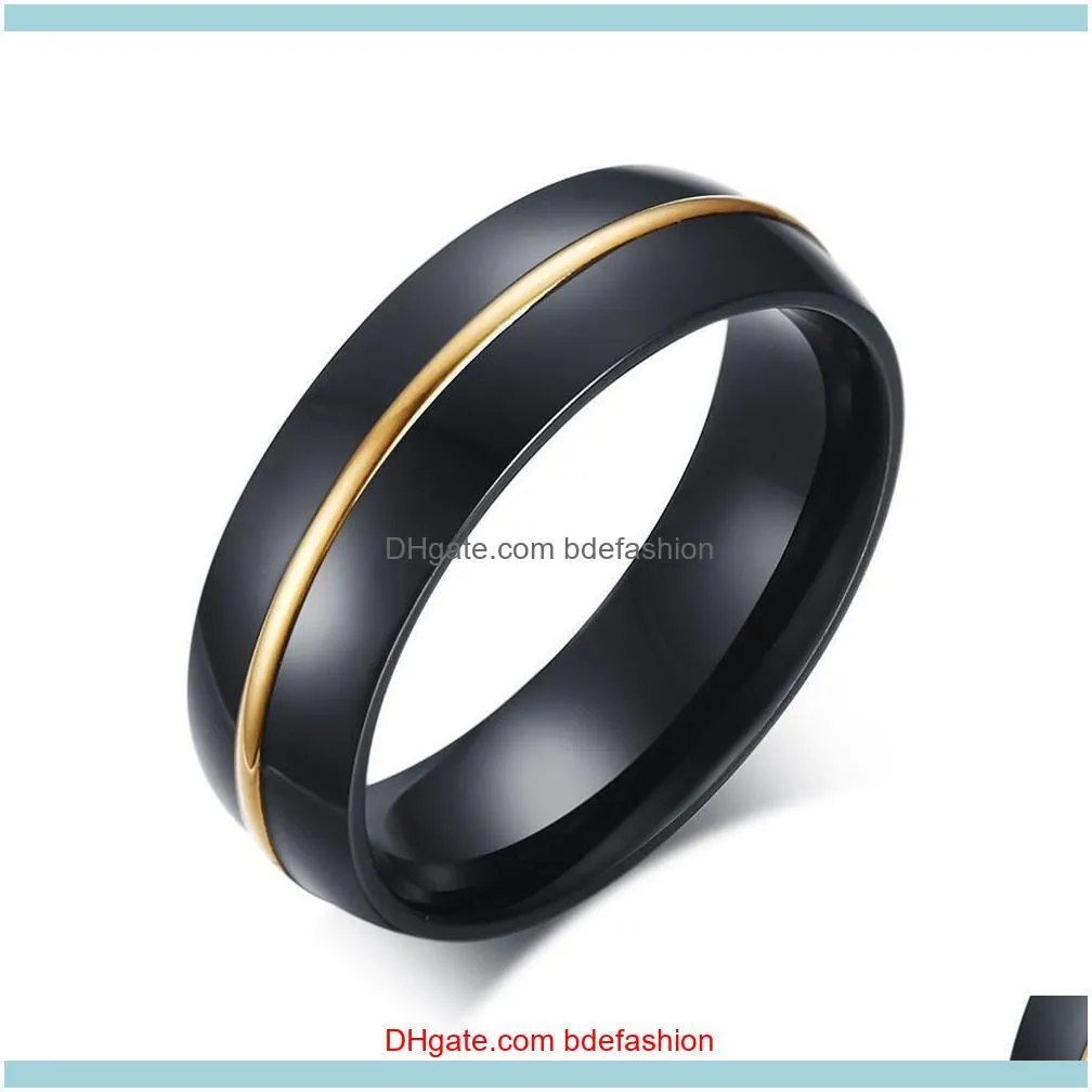 Banda jóias moda jóias anel preto e ouro banhado mens 6mm largo polido titanium titanium anéis para homem gota entrega 2021 cxeu