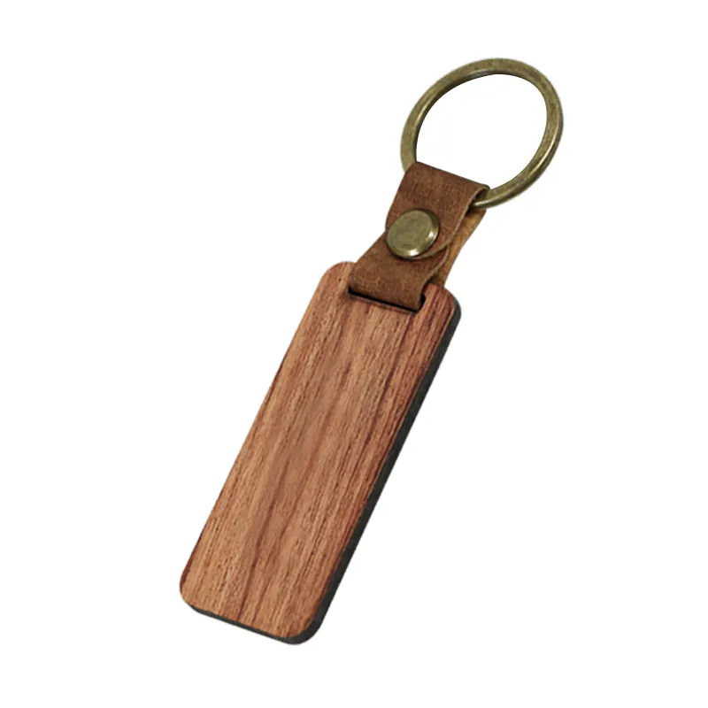 UI Freeshipping Promotion Souvenir Present Custom Logo Portable Straps Läder Keychain Blank Wood Laser Gravering Nyckelringar