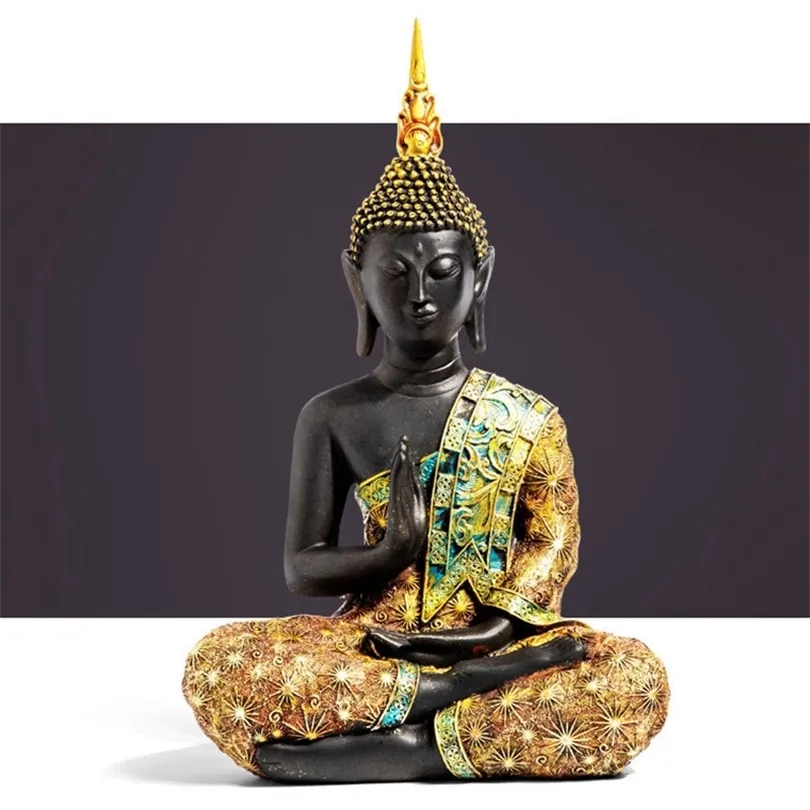 Buddha Statue 16cm 20cm Thailand Skulptur Grön harts Handgjorda Buddhism Hindu Figur Meditation Heminredning 210827