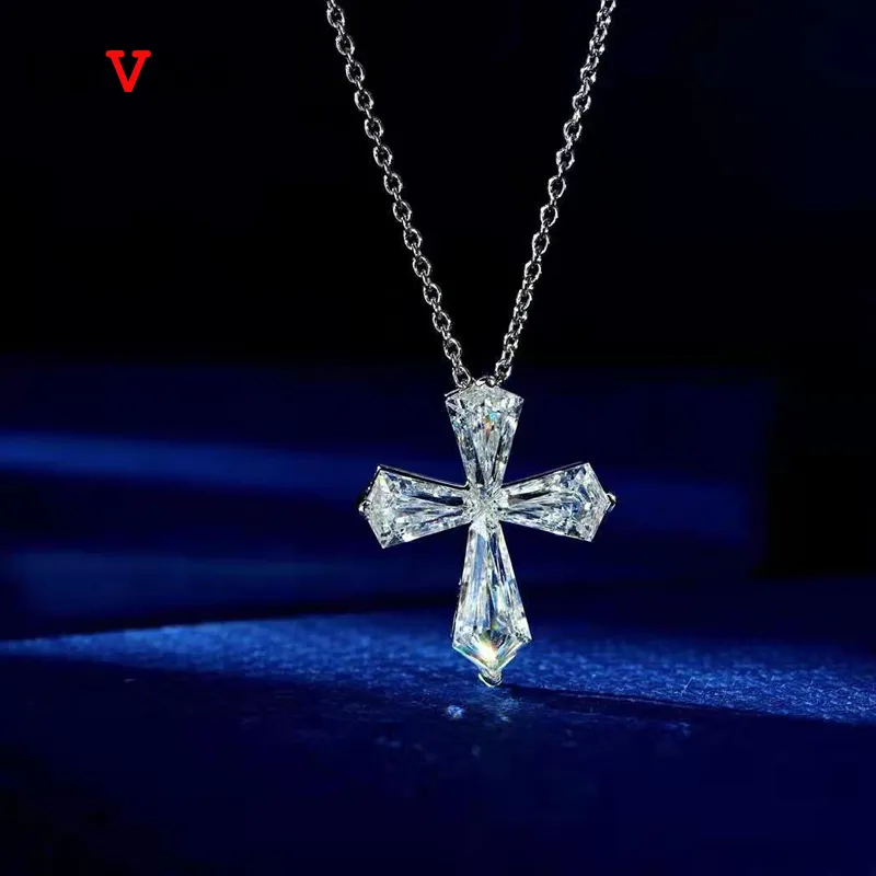 Oevas 100% 925 Sterling Silver Sparkling High Carbon Diamond Cross Pendant Halsband För Kvinnor Bröllopsfest Fine Jewery Presenter