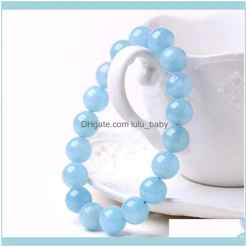 Beaded, Strands Genuine Blue Natural Stone Aqua Marine Bracelet For Women Female Stretch Crystal Round Bead 7mm 8mm 9mm1