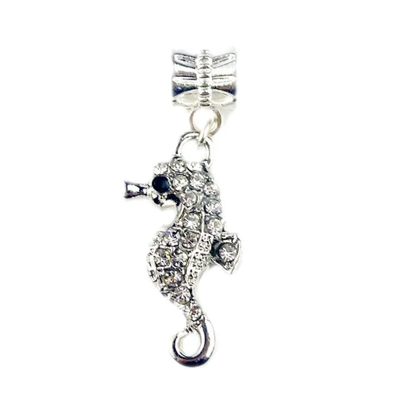 Fits Pandora Bracelets 20pcs Sea Horse Hippocampus Crystal Pendant Charms Beads Silver Charms Bead For Women Diy European Necklace Jewelry