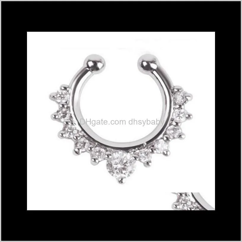 Nombril cloche bouton anneau à la mode Rystal cerceau nez anneaux clou bijoux faux Septum Clicker Non Piercing cintre pince sur les femmes