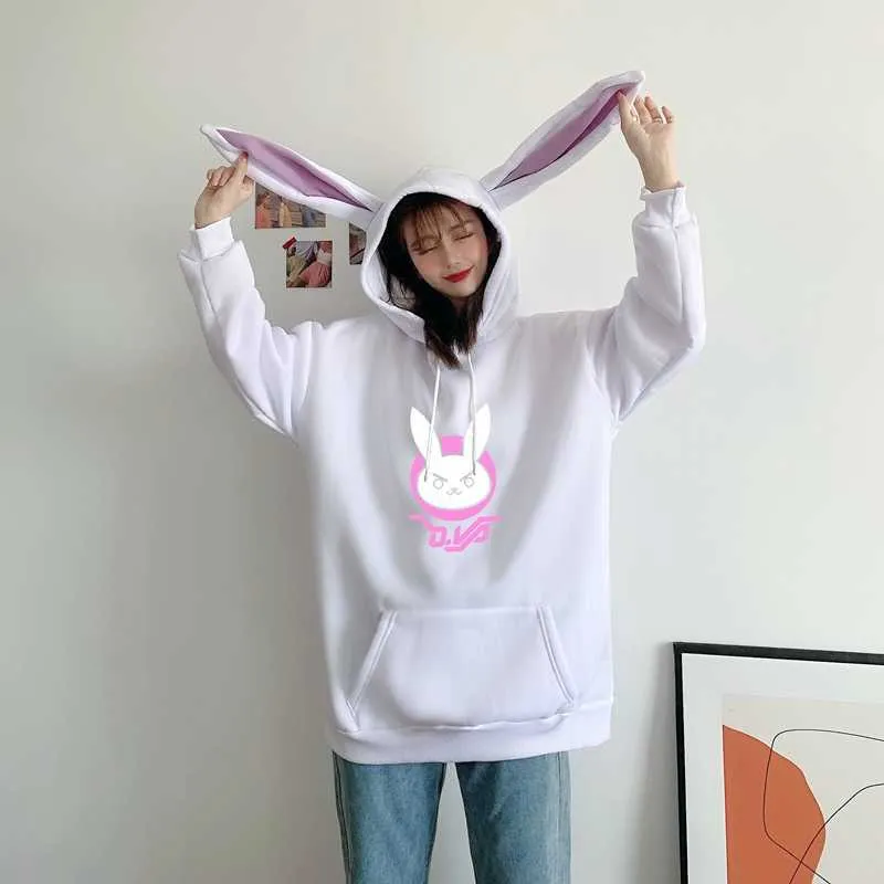 ワンピース Hashtag DDD Rabbit Ears Hooded Sweatshirt Dress Harajuku Rabbit Ears Bunny Hoodie For Women Kawaii Cosplay