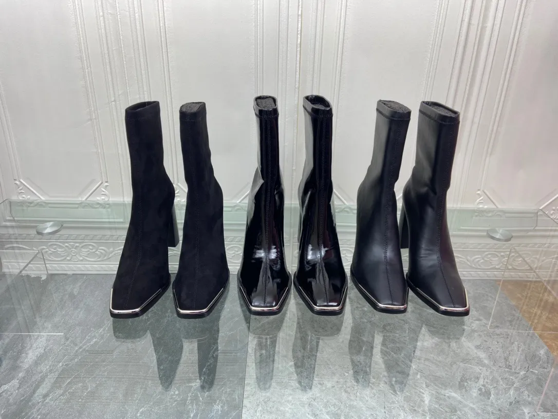 Estilo Europeu e Americano Metal Cabeça Quadrado Martin Botas De Moda Designer De Couro Tamanho 34-40