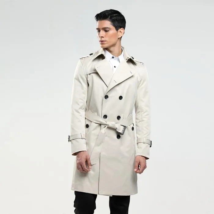 Mäns Trench Coats Män Coat Store Custom-Tailor England Dubbelbröst Long Pea Slim Fit Classic Trenchcoat som gåvor 5xl