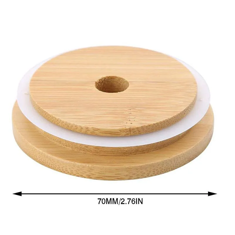 Bamboo Cap Lids 70mm 88mm Reusable Wooden Mason Jar Lid with Straw Hole and Silicone Seal DHL Free Delivery