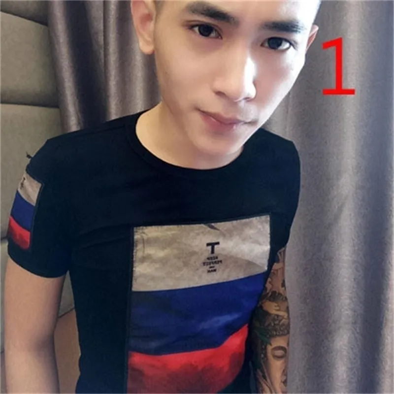 Cartoon printed short-sleeved t-shirt male Korean version of the trend ins solid color mid-length 210420