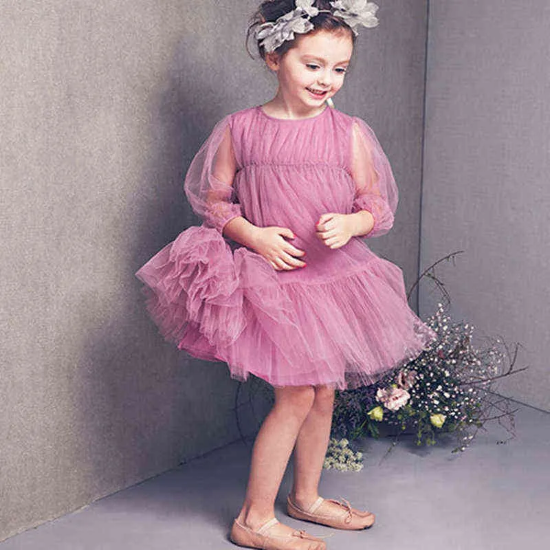 Robe d'été pour enfants pour filles 2021, robe de princesse en mousseline de soie rose et blanche pour enfants de 2 à 7 ans, robe infantil G1215