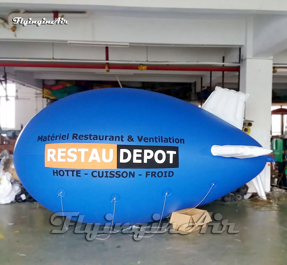 Personalized Advertising Inflatable Blimp Blue Floating Airship Balloon 4m/5m/6m/7m Length Helium Aircraft Balon Giant Zeppelin For Outdoor Parade Event