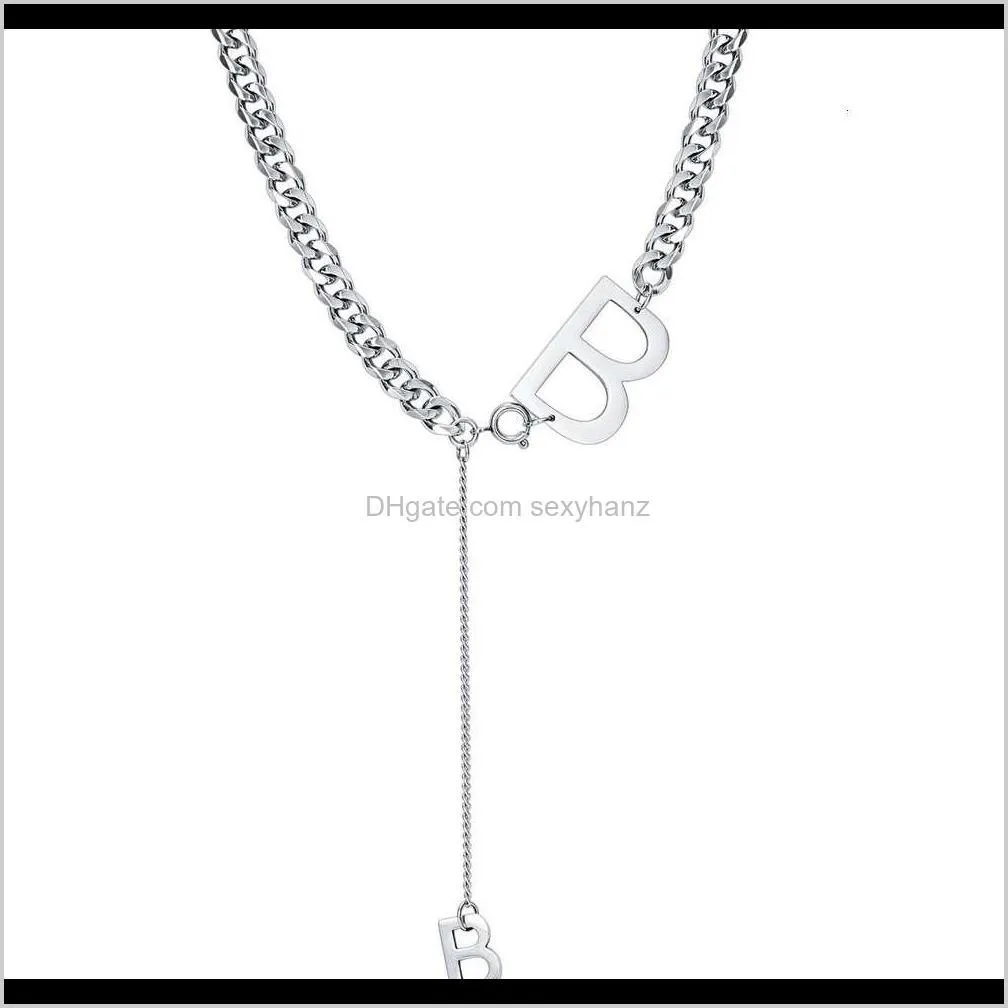 Necklaces & Pendants Jewelry Drop Delivery 2021 Pendant Letter Necklace Womens Personality Big And Small B Clavicle Clothes Chain Accessories