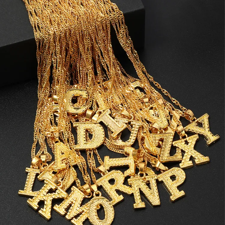 Mulheres banhado a ouro cubano pingente colar 26 carta punk hop hop estilo moda pingentes letras colares jóias para mulheres presente de homem