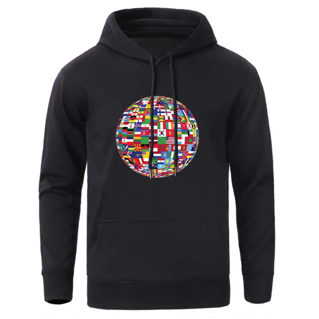 Globe av flaggor Världskarta Skriv ut Tröjor Man Fleece Varm Långärmad Pullover Hooded Winter Fleece Hoody Herrkläder H0909