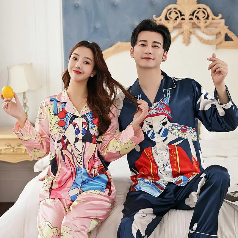 Arrivals Designer Pajamas Couple Long Sleeved Sleepwear Set Silk For Women Sleep Top Pants Pijamas Men s