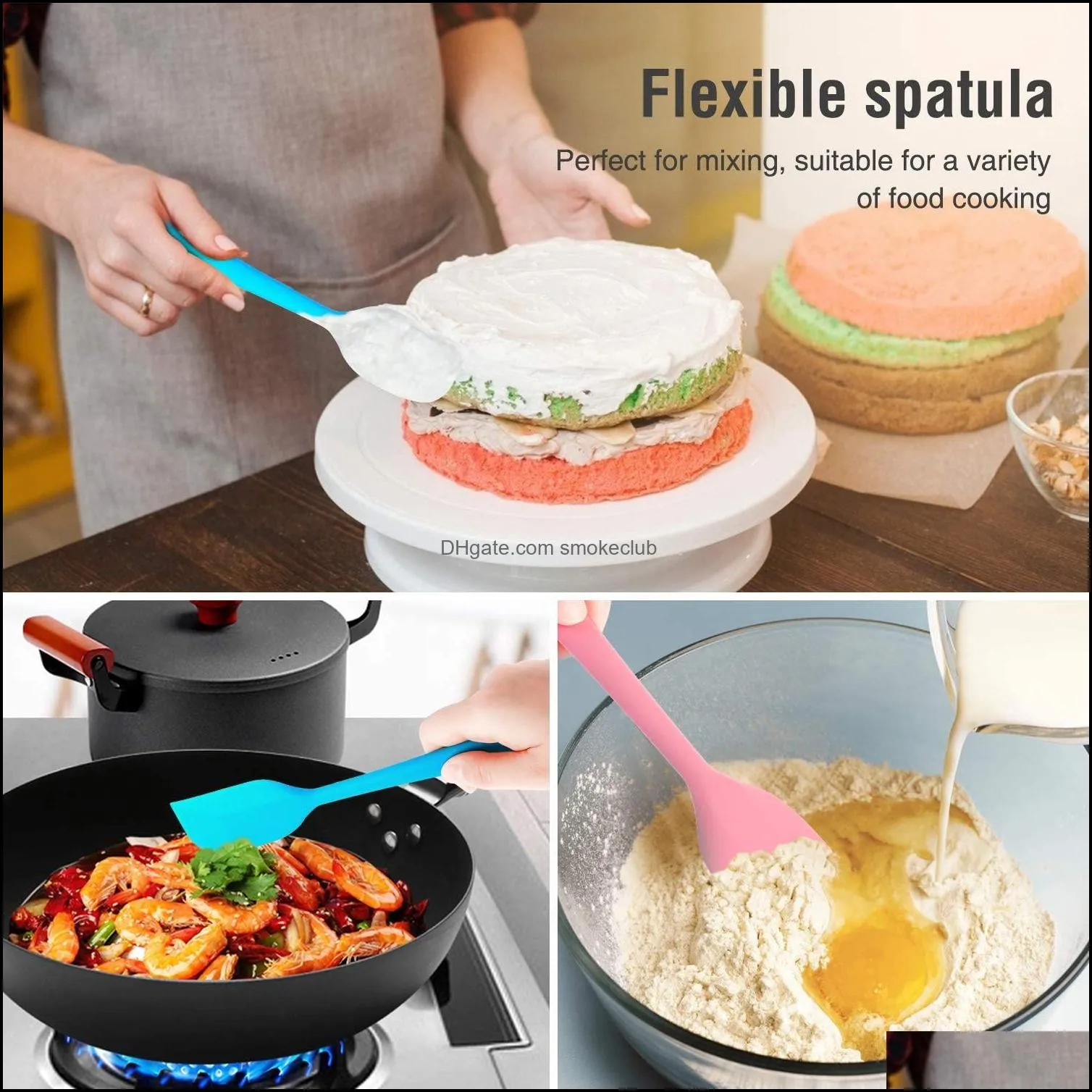 Silicone Spatula - 500°F Heat Resistant Seamless Rubber Kitchen Baking and Mixing Color Gradient Design set of one