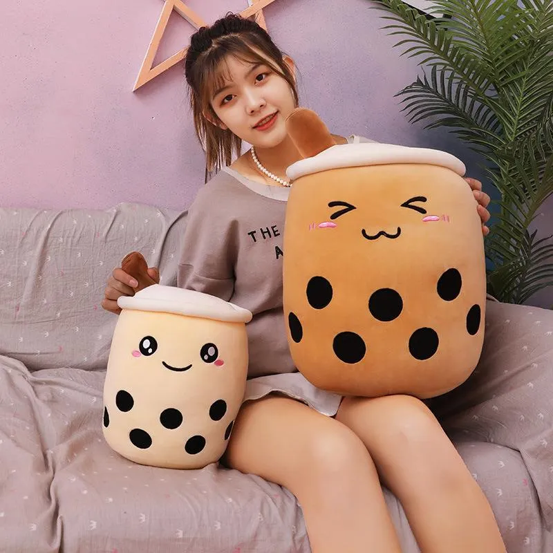 Factory Wholesale 9.4 Inch 24cm 16 Styles 8 Colors Cartoon Plush Toy Bubble Tea Cup Pillow Soft Cushion Creative Boba Pearl Milk Pillow Children's Birthday Gift