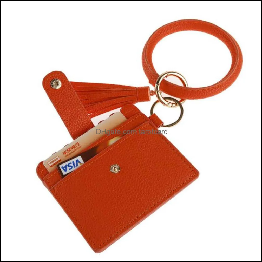 PU Leather Bracelet Keychain Wallets Credit Card Tassels Bangle Key Ring Holder Wristlet Handbag Lady Accessories