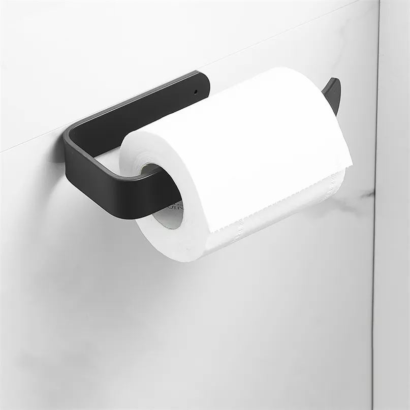 Uchwyt na papier toaletowy Czarny Łazienka Rack Tissue Stojak na ścienny uchwyt na ręczniki kuchenne Półka do przechowywania 210720