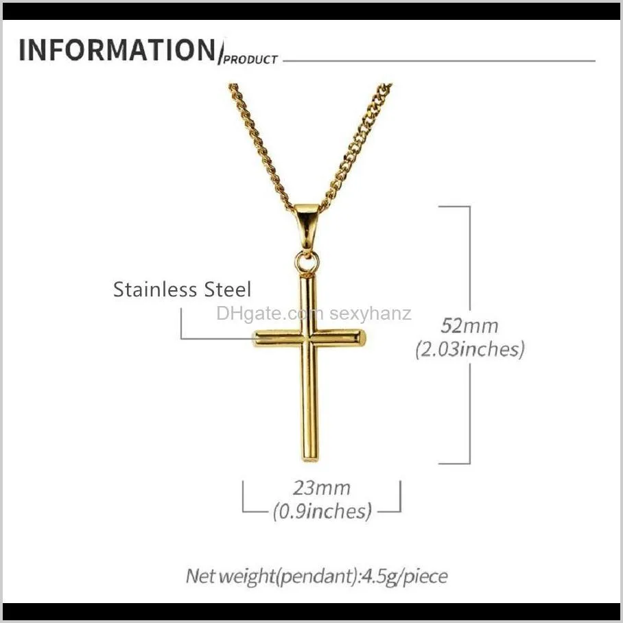 mens gold silver cross necklace hip hop music jewelry charm fashion 18k gold jesus pendant necklaces stainless steel chain trendy for