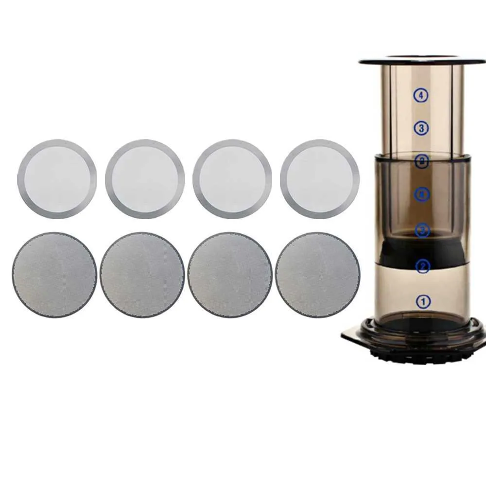 Stainless Steel 8PCS Aeropress Coffee Maker Filter Disc Metal Ultra Filter For Aeropress Coffee Maker Kitchen Coffee Accessories 210712