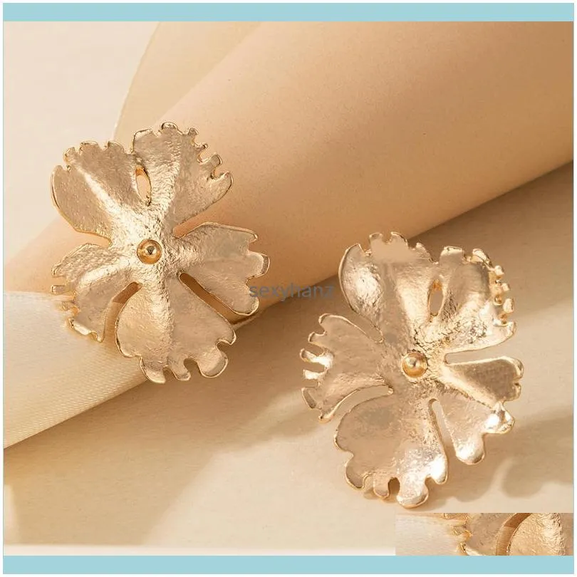 Bohemian Gold Color Big Flowers Stud Earring for Women Pretty Alloy Metal Fashion Jewelry Accessories pendient