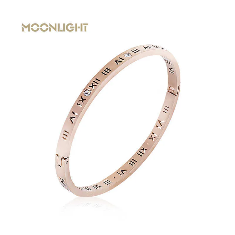 Moonlight Fashion Otwarcie Titanium Steel Bransoletki Kryształ Rose Gold White Gold Bangles Cumerals Roman Bransoletka Q0717
