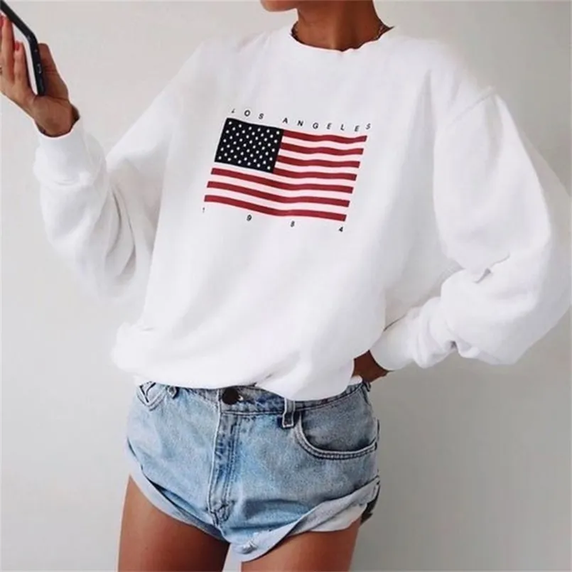 Winter Wram USA Letter print women fashion Long Sleeve Hoodie Sweatshirt Harajuku Jumper Hooded Pullover Tops Casual Loose Coat 210809