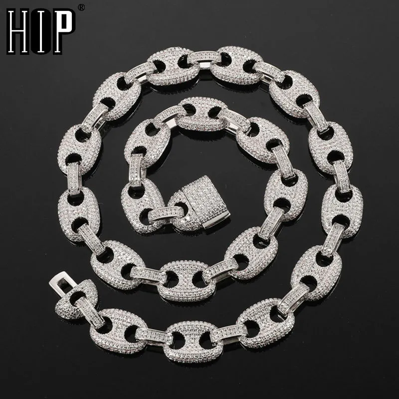 Hiphop 12mm Koffiebonen Ketting Iced Out Bling CZ koper Cubaanse link ketting ketting voor mannen vrouwen charms sieraden x0509