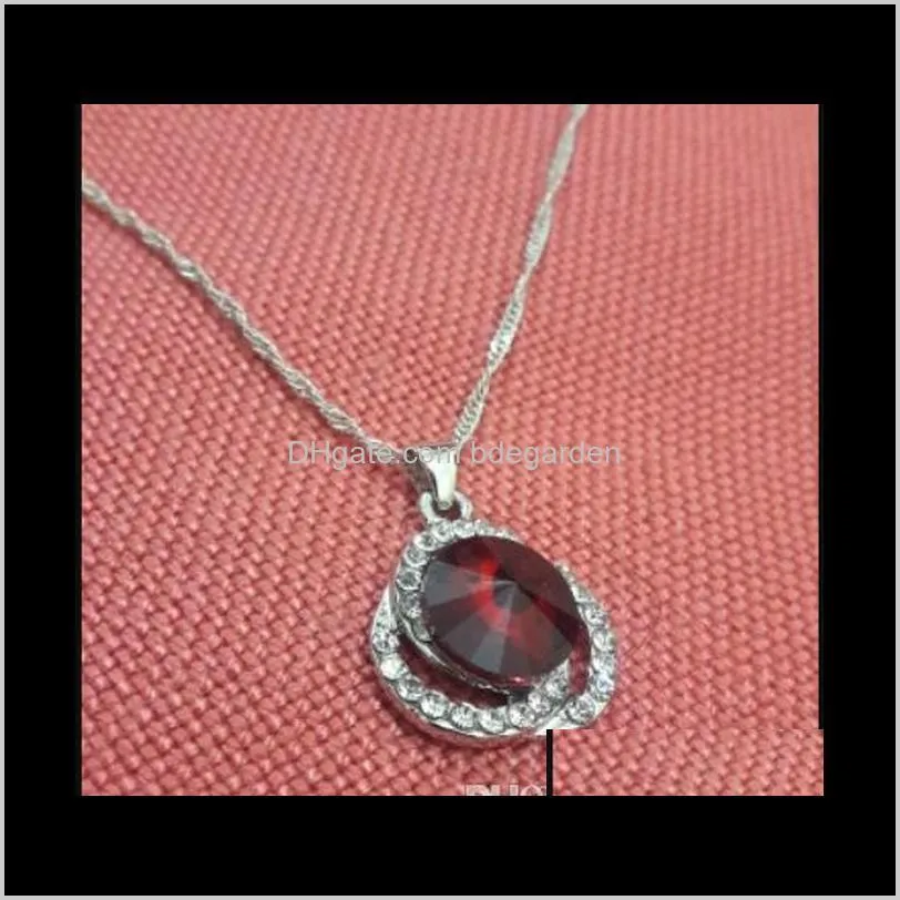 jewelry S925 sterling silver jewelry sets Red Crystal Pendants Necklace Earrings Set Bridal Wedding for women