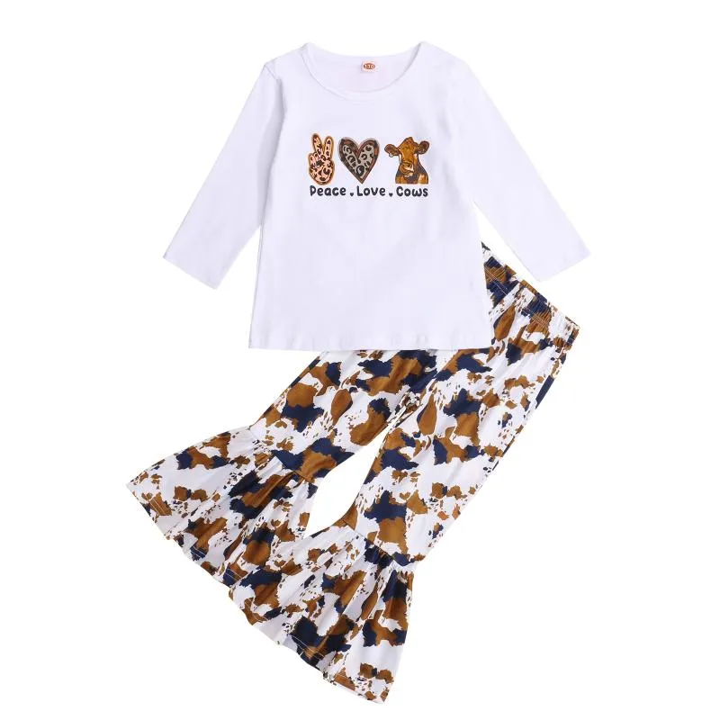 Conjuntos de roupas lioritiin 1-5years toddler bebê menina 2 pcs conjunto de moda outono de manga longa animal impresso top calças flared