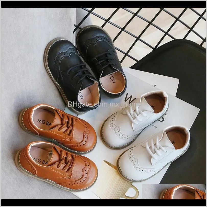 children leather shoes fashion solid color spring flat girls sneakers kids shoes for girl baby single shoes black smg063 201119