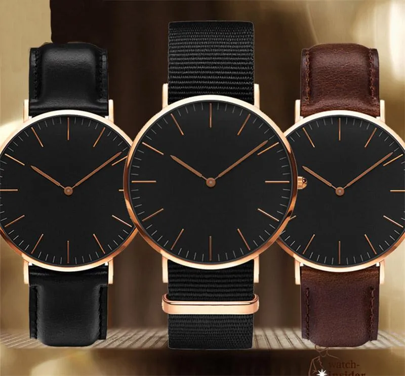 Designer Herren Watch DW Frauen Mode Uhren Daniels schwarze Zifferblatt Lederbanduhr 40mm 36mm Montres Homme