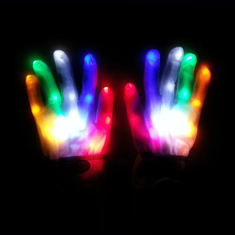 party Christmas gift LED colorful rainbow glowing gloves novelty hand bones stage magic finger show fluorescent dance flashing glove