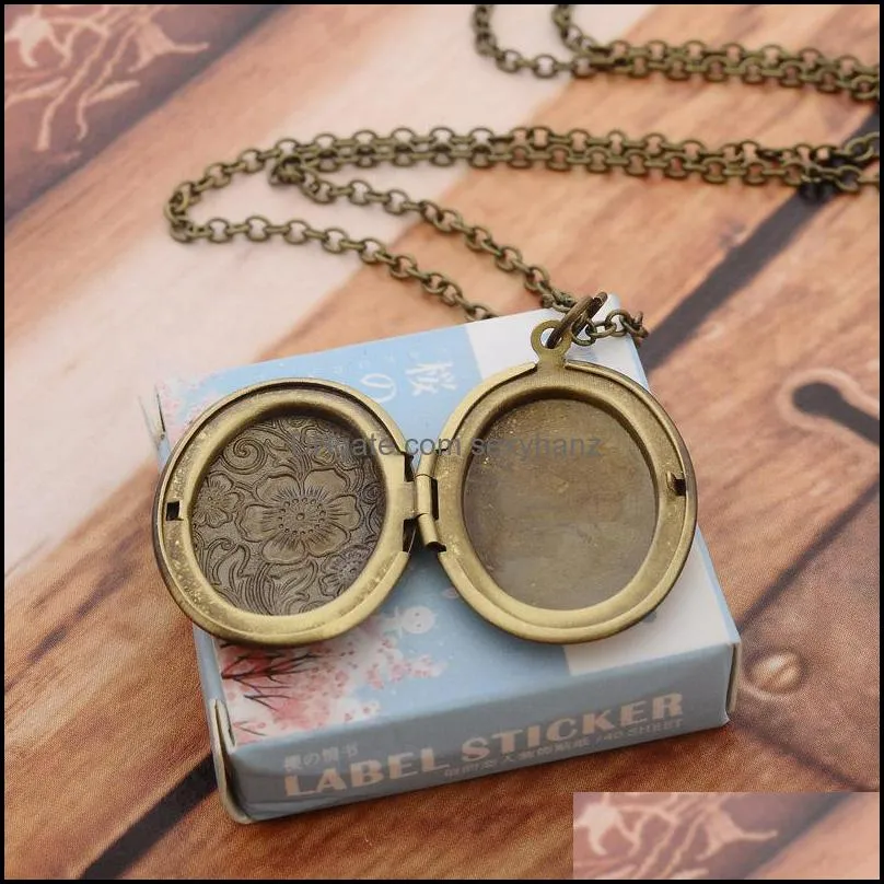 New Fashion Jewelry Vintage Carved Flowers Openable Locket Photo Box Pendant Necklace Sweater Necklaces S404