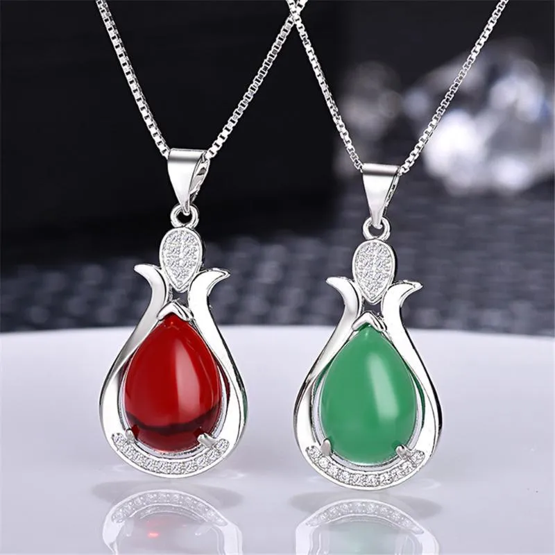 Pendentif colliers ethnique goutte d'eau Aventurine Onyx pierre collier femme S925 chaîne bijoux en argent 2021