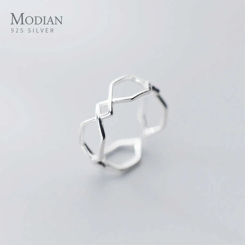 925 Sterling zilver uitgehold dubbellaags lijn open verstelbare ringen voor vrouwen mode minimalism ring fijne sieraden 210707