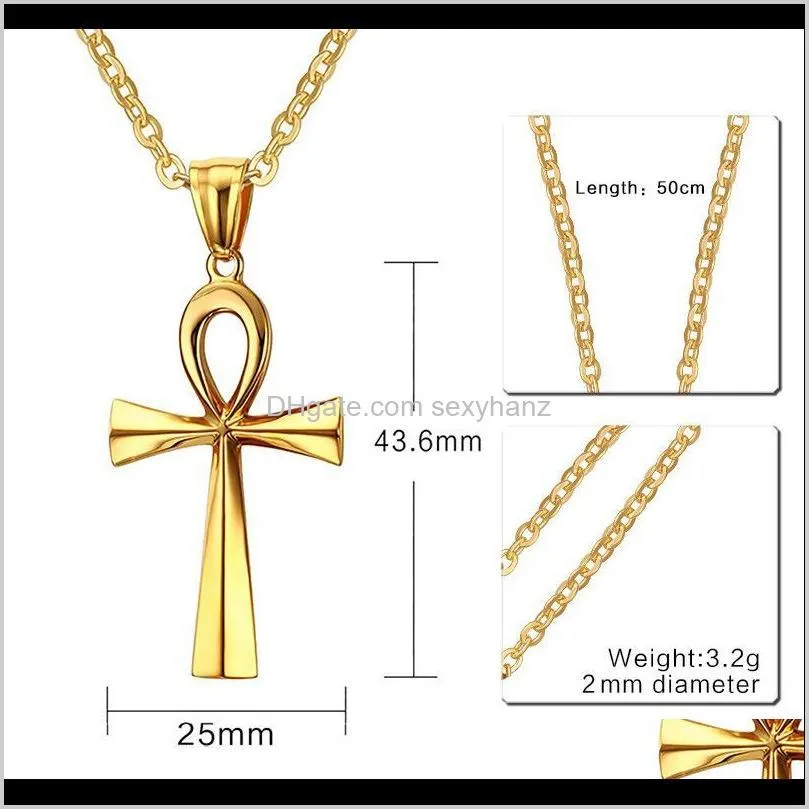 ankh cross pendant necklace stainless steel for women men hip hop charm necklaces statement vintage prayer jewelry gift