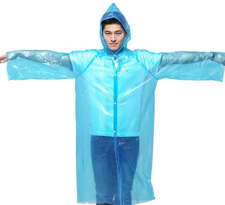 2021 Engångspe Raincoat Vuxen One-Time Emergency Vattentät Hood Poncho Travel Camping Måste Regn Coat Outdoor Rainwear