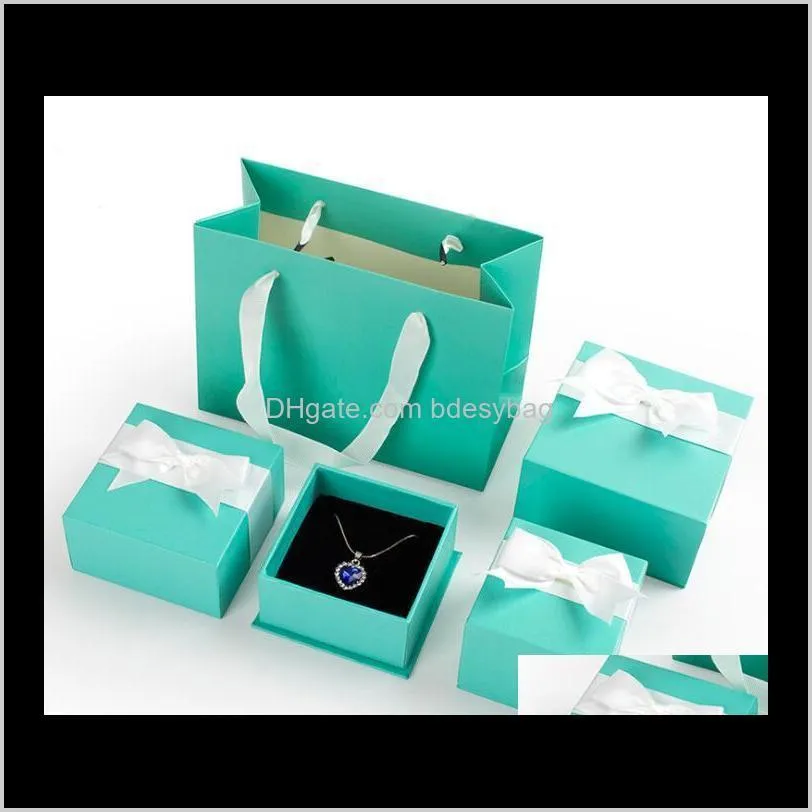 Fashion Beauty Jewelry Box Packing for Rings Necklaces Earrings Blue White Green Cute Bow Package Boxes Bags