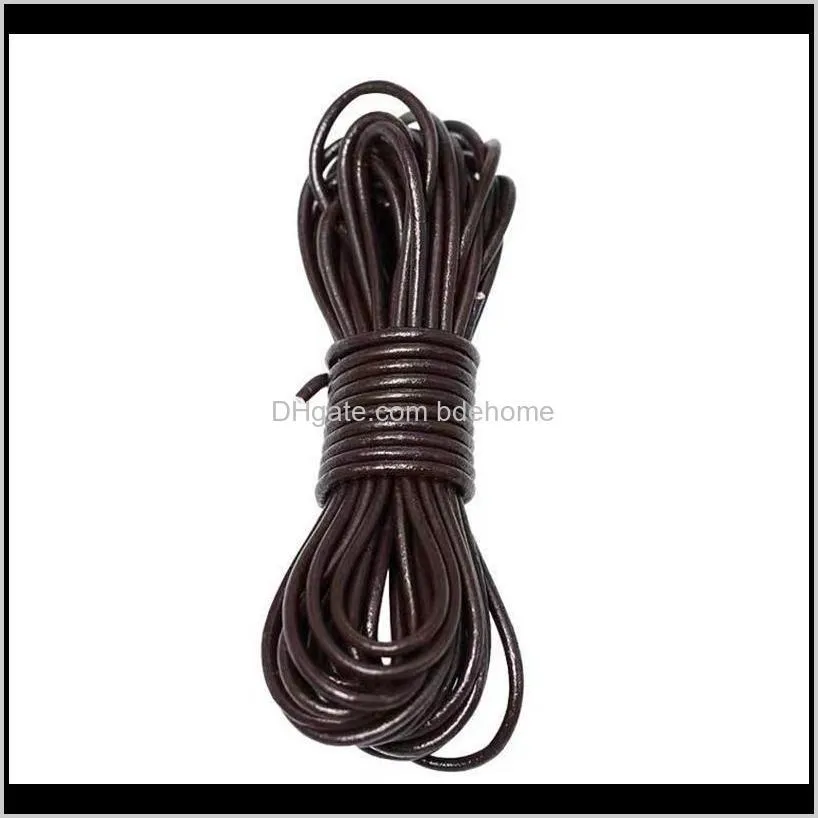 2meter/lot genuine leather cord for jewelry making bracelet brown black round solid cow leather rope string 1.5/2/3/4/5/6/8mm 1506 v2