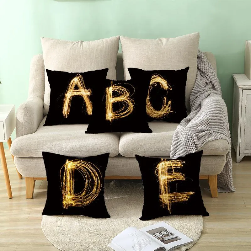 Kissen / dekoratives Kissen schwarz Polyester Mix Sofa Wurf Cover Nordic Alphabet Muster Kissen Für Wohnzimmer Dekoration Hülle 45 * 45