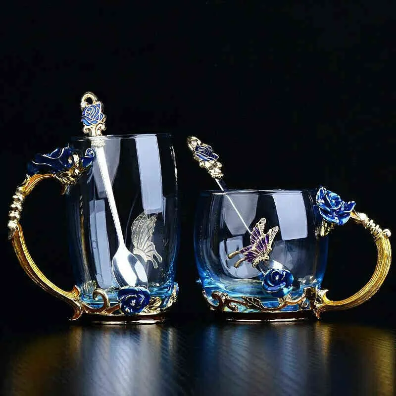 Hand Made Enamel Crystal Cup Glass Coffee Mug Gift Box Tea Cup And Mugs High Grade Glass Cup Couple Mug Lover Wedding Gift 210409 From 13 89 DHgate