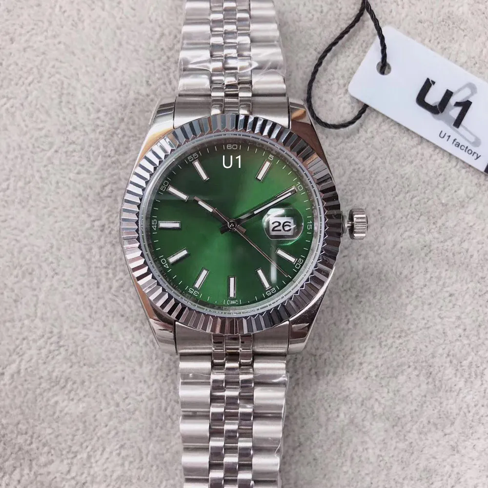 ST9 Staal Groene Wijzerplaat Gecanneleerde Bezel Horloge 41mm Automatische Mechianical Horloges Band Saffierglas Heren Horloges