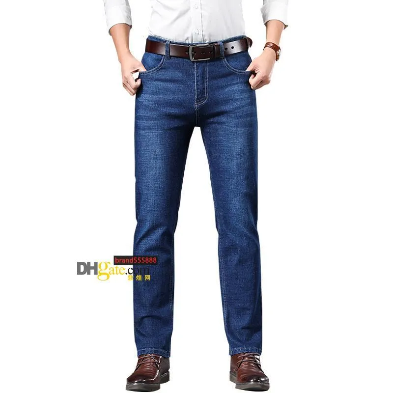 Pantalones vaqueros para hombre, marca de otoño, vaqueros elásticos rectos, clásicos para jóvenes, cintura media alta, de talla grande 29-40