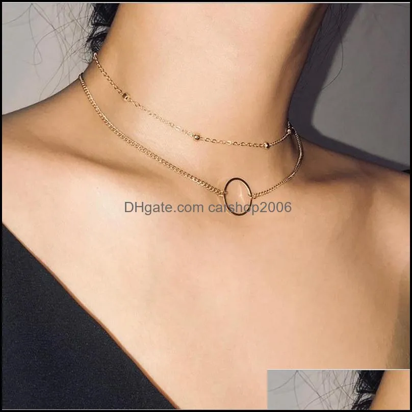 Chokers Choker Necklace Women Two Layer Round Necklaces Gold Color Chocker Neck Fashion1