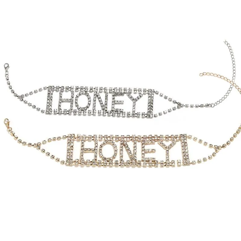 Punk Shiny Rhinestone Letter Honey Cup Chain Choker Necklace Women's Jewelry Chokers