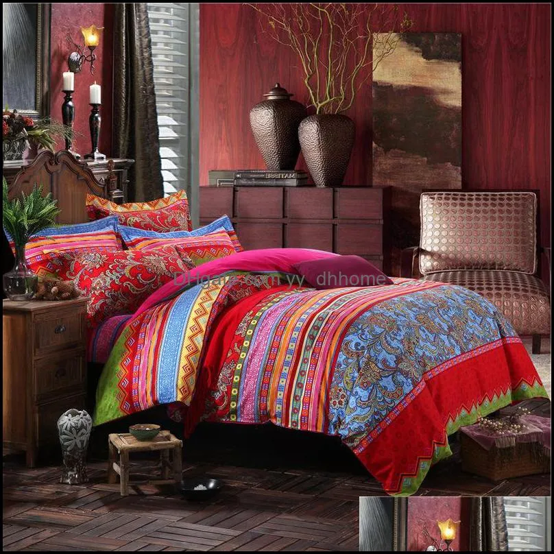 Bedding Sets Bohemian National Set Ethnic 100% Cotton Queen King Size 220x240 Duvet Cover Bed Linen Bedclothes For Home