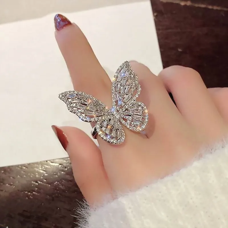 Big Butterfly Open Rings For Women Etrendy New Fashion Micro Pave Shinning Zircon Statement Ring Adjustable Jewelry