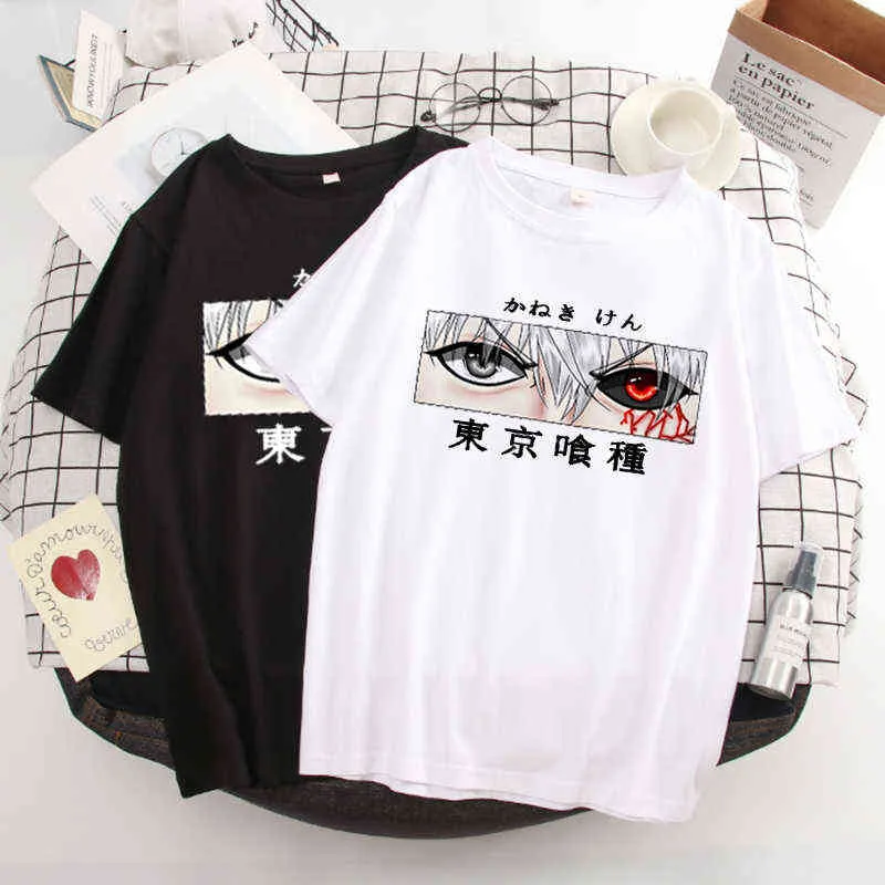 Hot Giapponese Anime Tokyo Ghoul T Shirt Women Kawaii Cartoon Kaneki Ken Graphic Tees Moda Donna Tshirt T-shirt T-shirt G220228