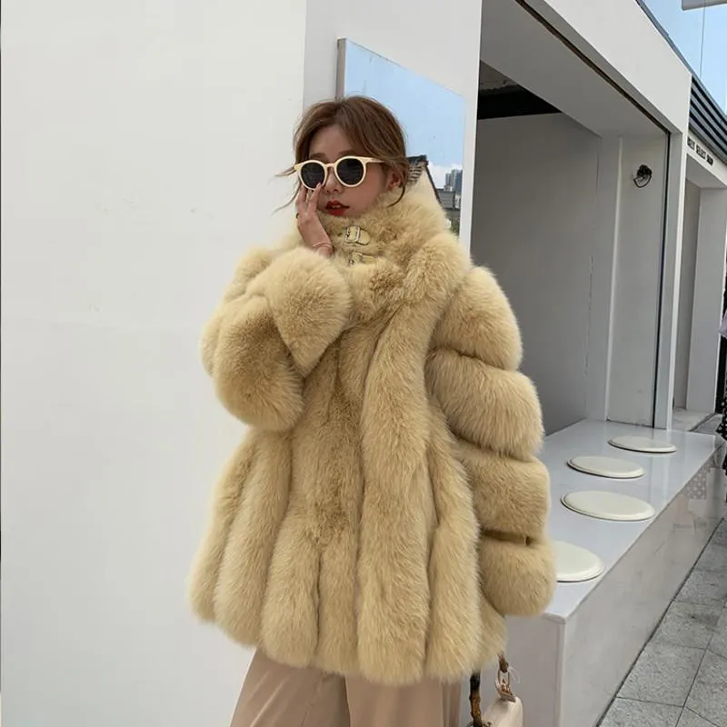 Women's Fur & Faux 2021 Winter Fashion Long Ladies Genuine Blue Coat Thickening Warm Garments Women Coats Outwear